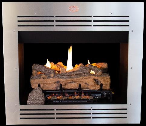 Model 940 Double Sided Built-in Gas Fireplace with S/S Facia & Log Set