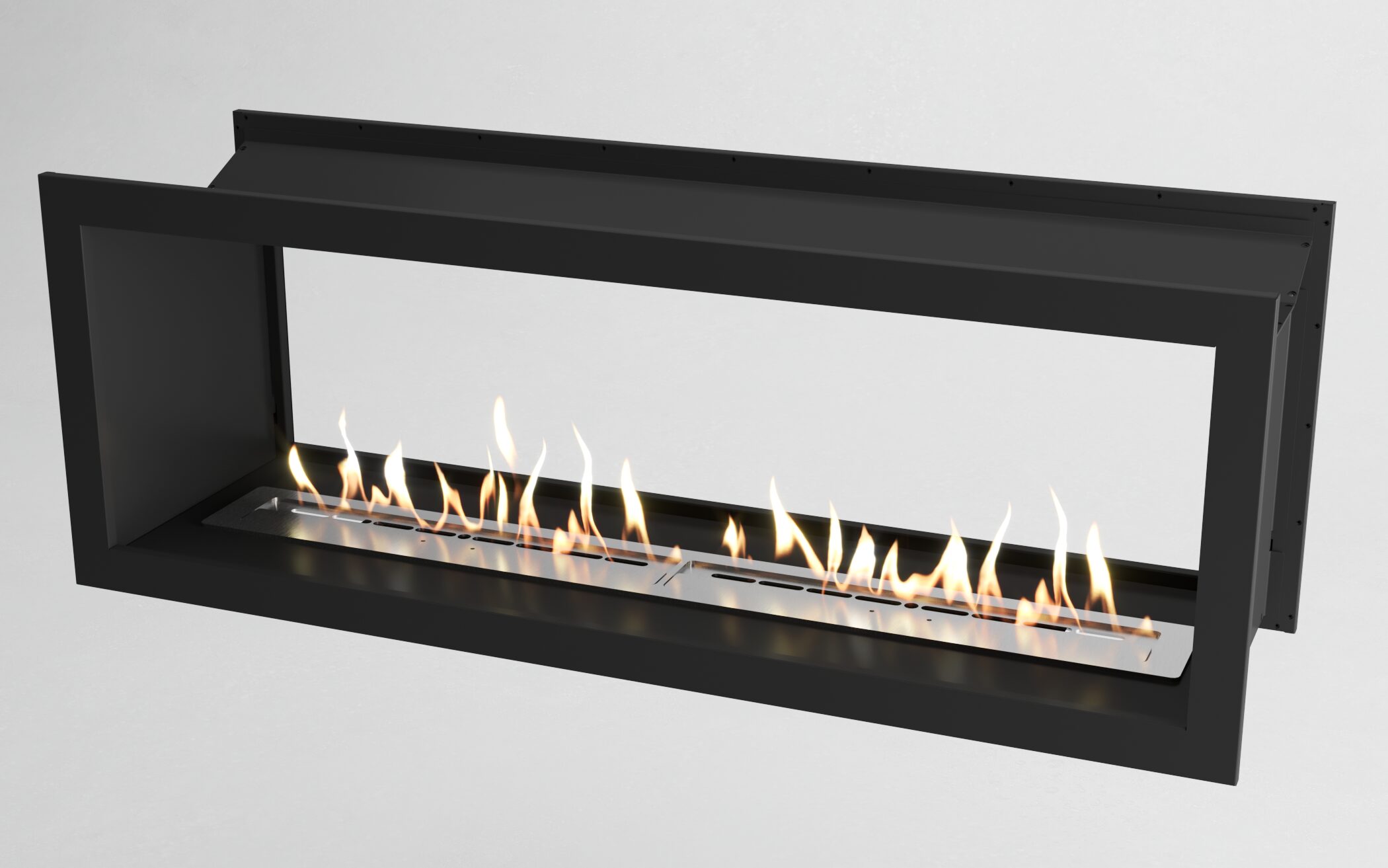 Stainless steel double-sided bio-ethanol firebox with slimline burner